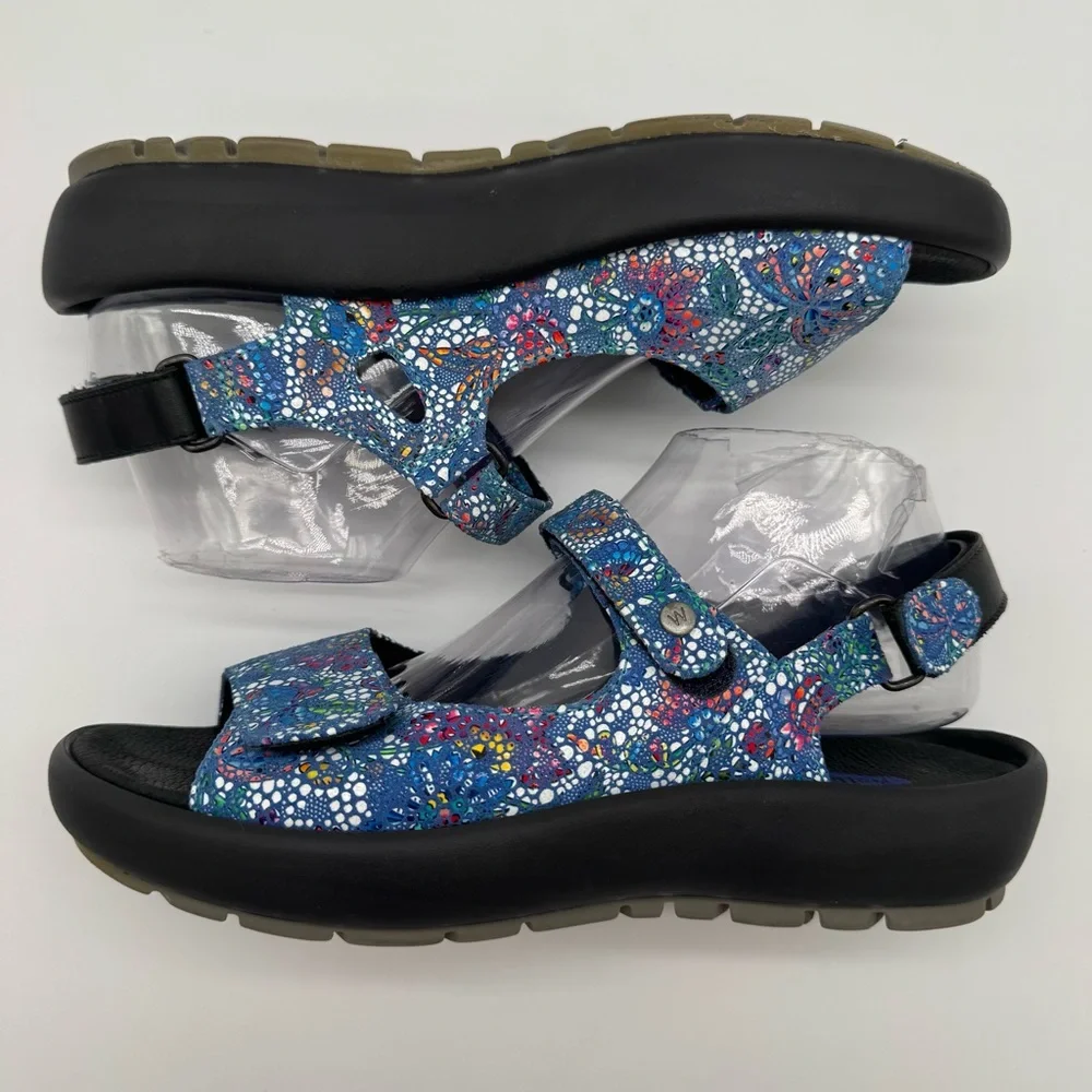Wolky Pichu Blue Multicolor Leather Adjustable Sandal Size 42/11